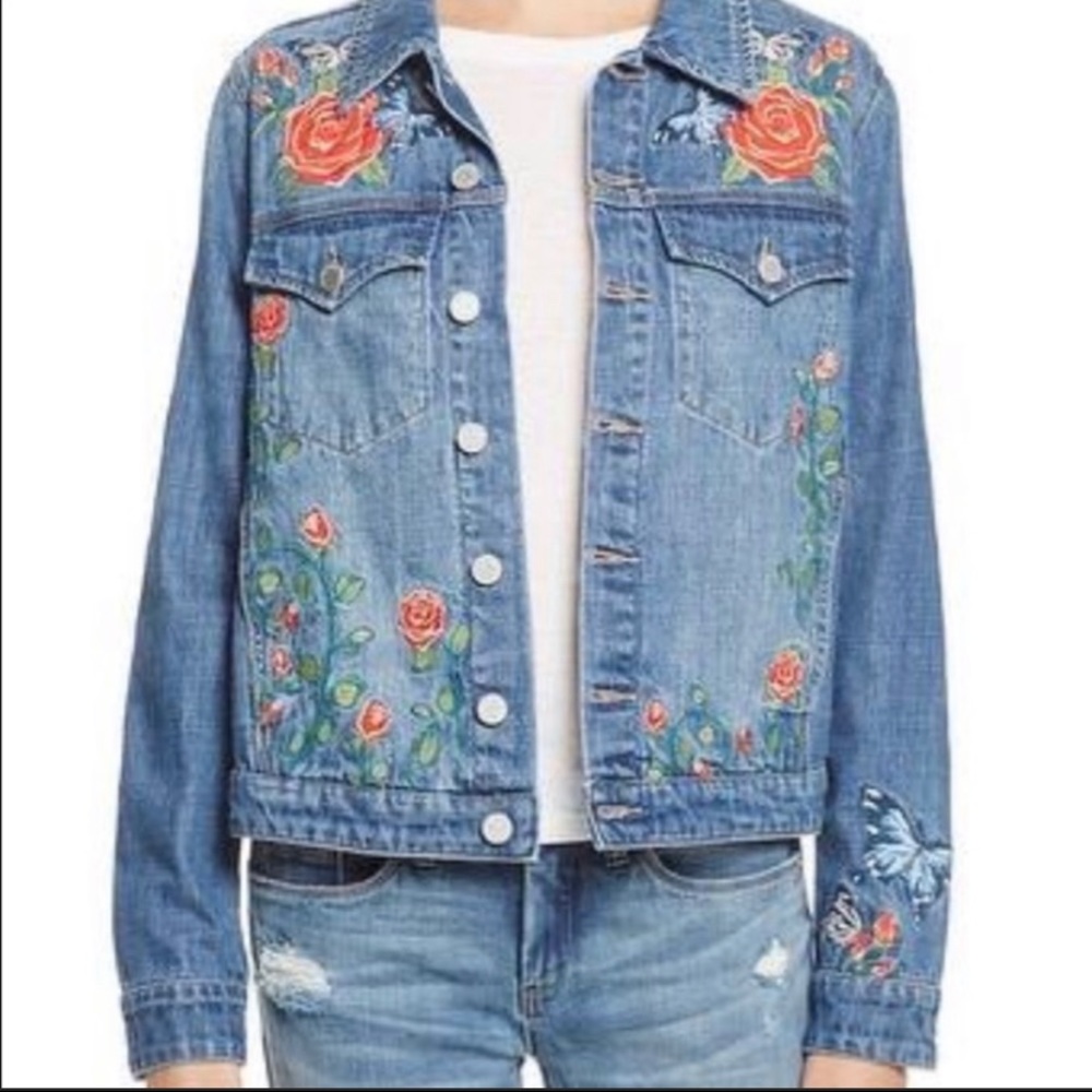 Blank NYC Rose Tiger Embroidered Denim Jacket